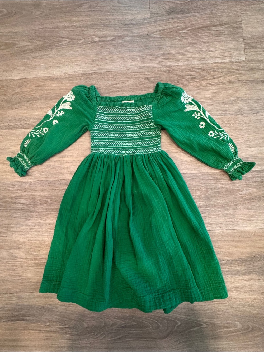 Mini Boden Green Embroidered Square-Neck Dress - Picture 3 of 7